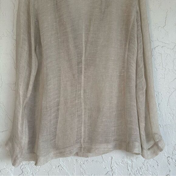 Neutral Coastal Knit Linen Blazer Women Size Medium Double Button Pocket Beige - Picture 6 of 8